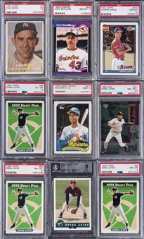 1957-96 Assorted Brands Hall of Famers & Stars PSA/BGS-Graded Card Collection (9) Including Jeter, Griffey Jr., Berra, Chipper, & Schilling!